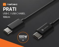 Natec Prati kabel USB-C, 100 W, 100 cm, univerzalni, črn