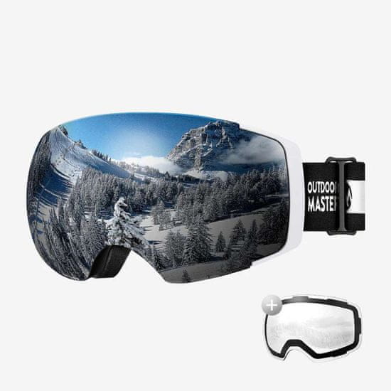 Outdoor master Smučarska Očala Pro Snow + prozorna leča, White frame with REVO Silver