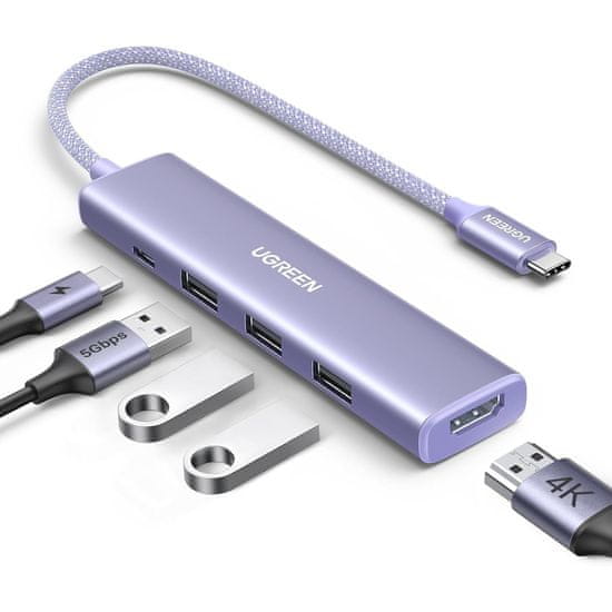 Ugreen Revodok USB-C Hub 5-v-1, 100W PD, vijola