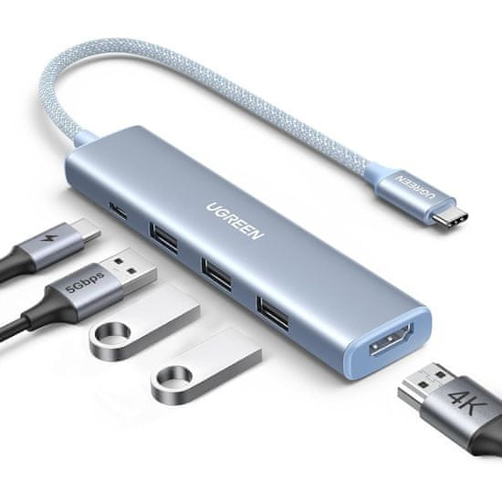 Ugreen Revodok USB-C Hub 5-v-1, 100W PD, modra