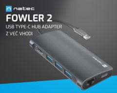 Natec Fowler 2 adapter, USB hub, USB-A, HDMI, USB-C, microSD