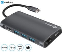 Natec Fowler 2 adapter, USB hub, USB-A, HDMI, USB-C, microSD