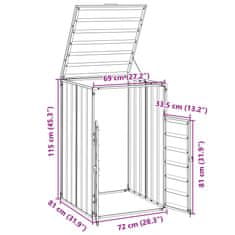 Vidaxl Koš za smeti na kolesih za enojni koš rjav 72x81x115 cm jeklo