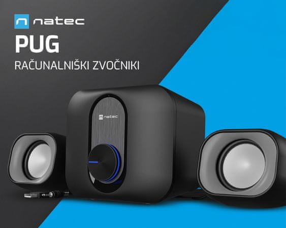 Natec Pug 2.1 Stereo računalniški zvočniki, Plug&Play, USB-A, LED