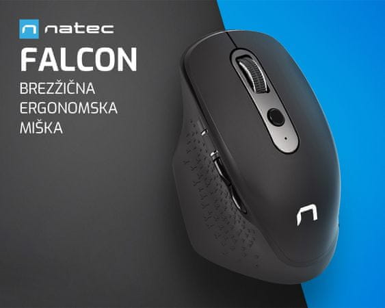 Natec Falcon brezžična miška, 3200DPI, ergonomska, stranski drsnik