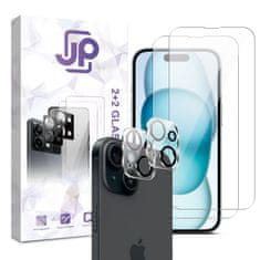 JP JP Combo pack, Komplet 2 kaljenih stekel in 2 stekel za kamero, iPhone 15