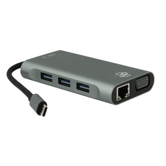 JP JP Hub 8v1, USB-C do 2x HDMI / VGA / LAN / 3x USB 3.0 / USB-C PD, siva