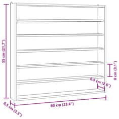 Vidaxl Stenska razstavna omarica s 6 policami 60x8,5x55 cm