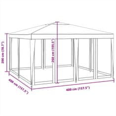 Vidaxl Vrtni šotor z 8 mrežastimi stranicami bela 4x4 m HDPE