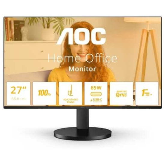 AOC Monitor 68,6 cm (27,0) Q27B3CF2 2560x1440 100Hz IPS 1ms HDMI USB-C 65W 2xUSB3.2 HAS Zvočniki 3H sRGB99% AdaptiveSync