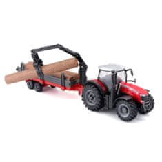 BBurago Kmetija 10cm Traktor Massey FERGUSSON 8740S - lesena prikolica