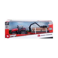 BBurago Kmetija 10cm Traktor Massey FERGUSSON 8740S - lesena prikolica