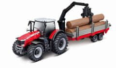 BBurago Kmetija 10cm Traktor Massey FERGUSSON 8740S - lesena prikolica