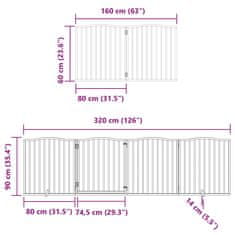 Vidaxl Ograda za pse z vrati zložljiva 10 panelov bela 800 cm les