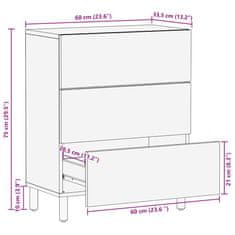 Vidaxl Komoda 60x33,5x75 cm trden robusten mangov les in kovina