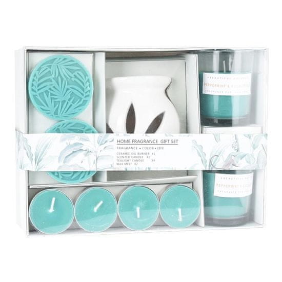 HOMESTYLING Darilni set aroma svetilke in dišečih sveč 9 kosov PEPPERMINT KO-CC5061530blue