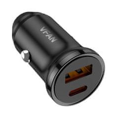 Vipfan Avtomobilski polnilec VFAN C03, USB + USB-C, 20 W, PD + QC 3.0 (črn)