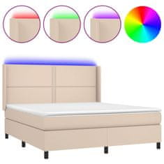 Vidaxl Box spring postelja vzmetnico LED kapučino 180x200 cm um. usnje