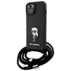 Karl Lagerfeld Originalni APPLE IPHONE 15 Karl Lagerfeld Hardcase Crossbody Saffiano Monogram Metal Pin Karl &amp; Choupette (KLHCP15SSASKNPSK) black