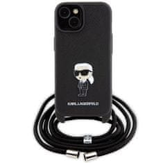 Karl Lagerfeld Originalni APPLE IPHONE 15 Karl Lagerfeld Hardcase Crossbody Saffiano Monogram Metal Pin Karl &amp; Choupette (KLHCP15SSASKNPSK) black