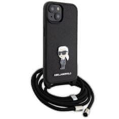 Karl Lagerfeld Originalni APPLE IPHONE 15 Karl Lagerfeld Hardcase Crossbody Saffiano Monogram Metal Pin Karl &amp; Choupette (KLHCP15SSASKNPSK) black