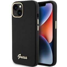 Guess Originalni trdi ovitek APPLE IPHONE 15 Guess Silicone Script Metal Logo &amp; Frame (GUHCP15SSMBSLK) black