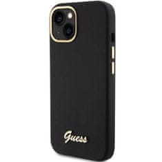 Guess Originalni trdi ovitek APPLE IPHONE 15 Guess Silicone Script Metal Logo &amp; Frame (GUHCP15SSMBSLK) black