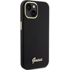 Guess Originalni trdi ovitek APPLE IPHONE 15 Guess Silicone Script Metal Logo &amp; Frame (GUHCP15SSMBSLK) black