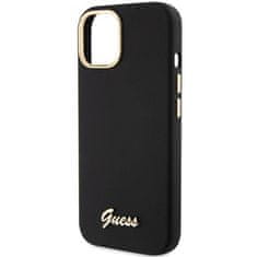 Guess Originalni trdi ovitek APPLE IPHONE 15 Guess Silicone Script Metal Logo &amp; Frame (GUHCP15SSMBSLK) black