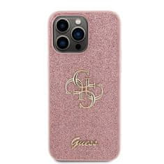 Guess Originalni Applov telefon IPHONE 15 PRO MAX Guess trdi ovitek z bleščicami in pisavo Big 4G (GUHCP15XHG4SGP) roza