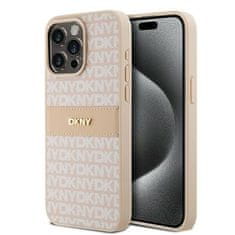 DKNY Oryginalne Etui APPLE IPHONE 15 PRO MAX DKNY Hardcase Leather Mono Stripe & Metal Logo (DKHCP15XPRTHSLP) różowe