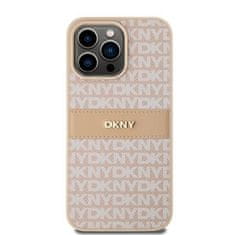 DKNY Oryginalne Etui APPLE IPHONE 15 PRO MAX DKNY Hardcase Leather Mono Stripe & Metal Logo (DKHCP15XPRTHSLP) różowe