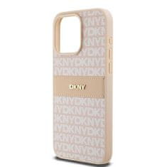 DKNY Oryginalne Etui APPLE IPHONE 15 PRO MAX DKNY Hardcase Leather Mono Stripe & Metal Logo (DKHCP15XPRTHSLP) różowe