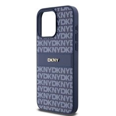 DKNY Oryginalne Etui APPLE IPHONE 15 PRO MAX DKNY Hardcase Leather Mono Stripe & Metal Logo (DKHCP15XPRTHSLB) niebieskie