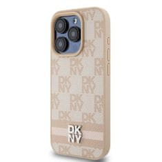 DKNY Oryginalne Etui APPLE IPHONE 15 PRO MAX DKNY Hardcase Leather Checkered Mono Pattern & Printed Stripes (DKHCP15XPCPTSSP) różowe