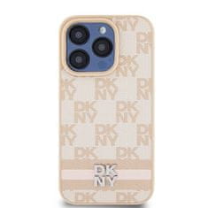 DKNY Oryginalne Etui APPLE IPHONE 15 PRO MAX DKNY Hardcase Leather Checkered Mono Pattern & Printed Stripes (DKHCP15XPCPTSSP) różowe