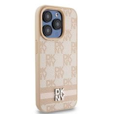 DKNY Oryginalne Etui APPLE IPHONE 15 PRO MAX DKNY Hardcase Leather Checkered Mono Pattern & Printed Stripes (DKHCP15XPCPTSSP) różowe