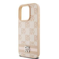 DKNY Oryginalne Etui APPLE IPHONE 15 PRO MAX DKNY Hardcase Leather Checkered Mono Pattern & Printed Stripes (DKHCP15XPCPTSSP) różowe