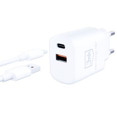 3MK 3mk Hyper Charger - Ładowarka sieciowa USB-A QC 3.0 + USB-C PD 20W (Biały)