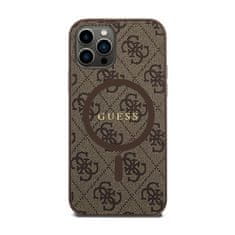 Guess Guess 4G Collection Leather Metal Logo MagSafe - Etui iPhone 12 / iPhone 12 Pro (brązowy)