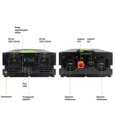 Green Cell Green Cell - Przetwornica napięcia PowerInverter z wyświetlaczem LCD 12V na 230V 2000W/4000W Czysta sinusoida