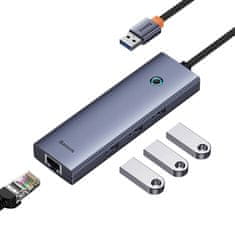 BASEUS Vozlišče 4v1 Baseus UltraJoy USB-A do USB 3.0 + RJ45 (vesoljsko siva)