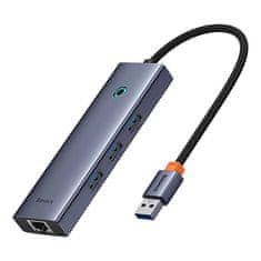 BASEUS Vozlišče 4v1 Baseus UltraJoy USB-A do USB 3.0 + RJ45 (vesoljsko siva)