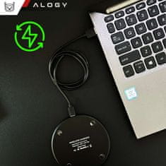 Miramarket QI brezžični 15W hitri LED indukcijski polnilec Alogy okrogel za iPhone + kabel USB-C črn