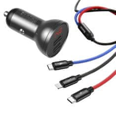 BASEUS BASEUSov avtomobilski polnilec 2 x USB A z zaslonom + kabel 3-v-1 Micro USB / Lightning / Type C 4,8A 24W TZCCBX-0G črn