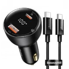 BASEUS BASEUSov avtomobilski polnilec USB A + tip C z zaslonom + kabel od tipa C do tipa C PD3.0 QC4.0 5A 100W TZCCZX-01 črn