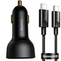 BASEUS BASEUSov avtomobilski polnilec USB A + tip C z zaslonom + kabel od tipa C do tipa C PD3.0 QC4.0 5A 100W TZCCZX-01 črn