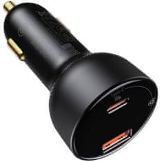 BASEUS BASEUSov avtomobilski polnilec USB A + tip C z zaslonom + kabel od tipa C do tipa C PD3.0 QC4.0 5A 100W TZCCZX-01 črn