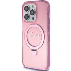 Guess GUESS etui za IPHONE 15 Pro združljiv z MagSafe GUHMP15LHRSGSP (Glitter Script Logo Ring stand) roza