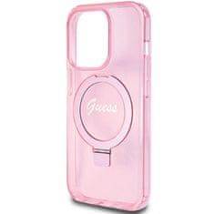 Guess GUESS etui za IPHONE 15 Pro združljiv z MagSafe GUHMP15LHRSGSP (Glitter Script Logo Ring stand) roza